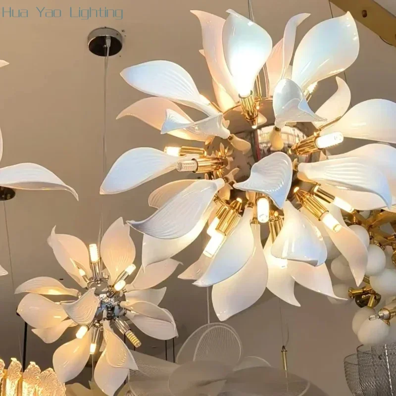 Modern Pendant Lamps Nordic Ceramic Flower Petals Led Hanging Chandeliers Lights Living Room Dining Bedroom Lighting Home Decor