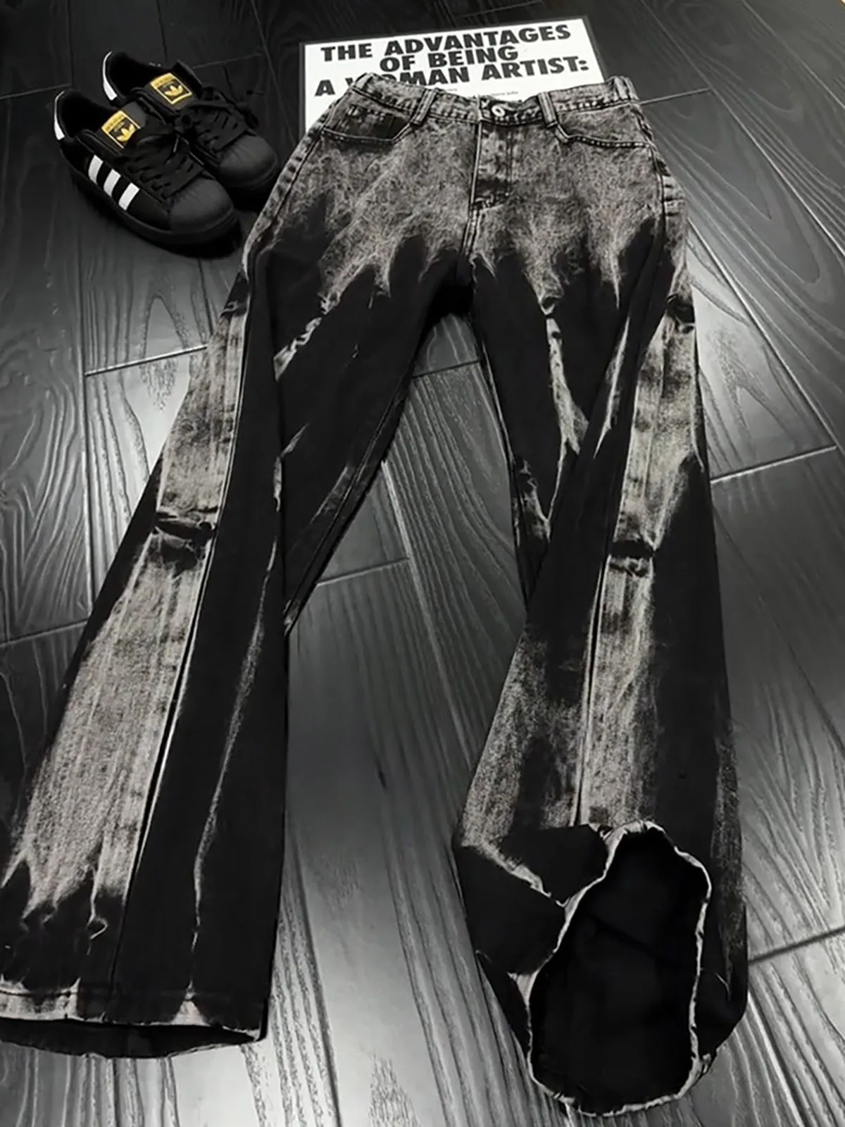 Graduated Washed Tie Dye Slimming Straight Leg Jeans Men Women American Style Micro Flared Long Trousers Casual Youth Jeans
