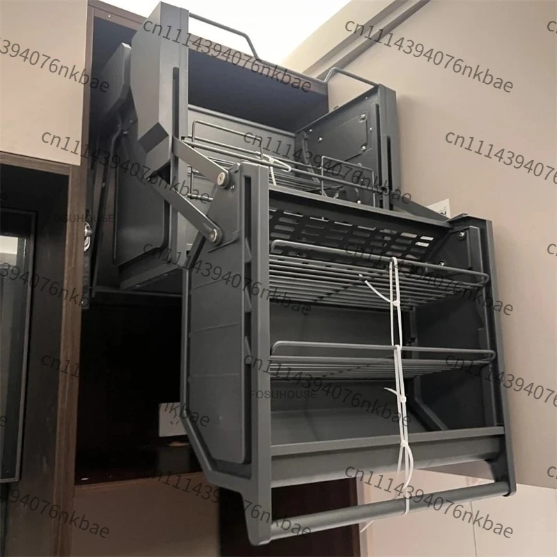 Lift-Up Pull-Down Storage Basket for Kitchen Overhead Cabinets, Multifunctional Pull-out Rack for Oven, Snacks and Kitchen Goods