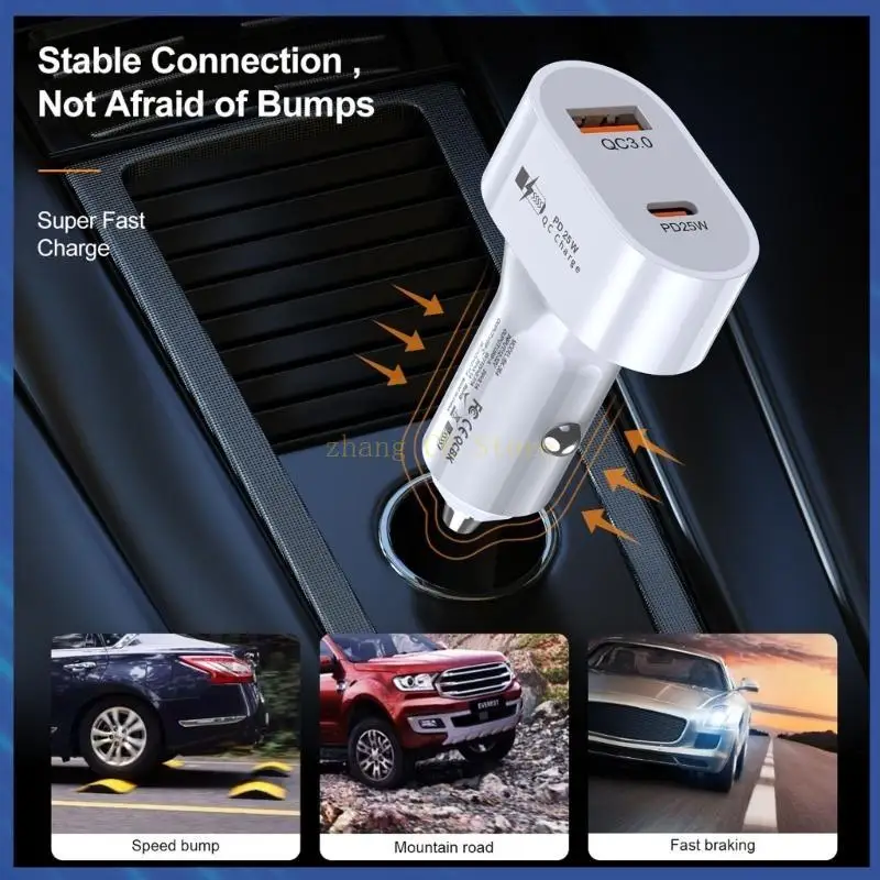 

M5TD Car 25W PD+25W QC3.0 Car Fast Car Adapter