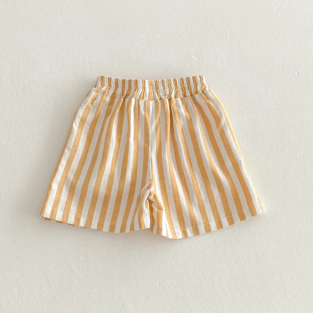Sommerliche klassische Shorts für Jungen, gestreifte Shorts, elastische Taille, lässige Knöpfe, Taschen, kurze Babyhosen für Kleinkinder, Jungenkleidung – Detail 10