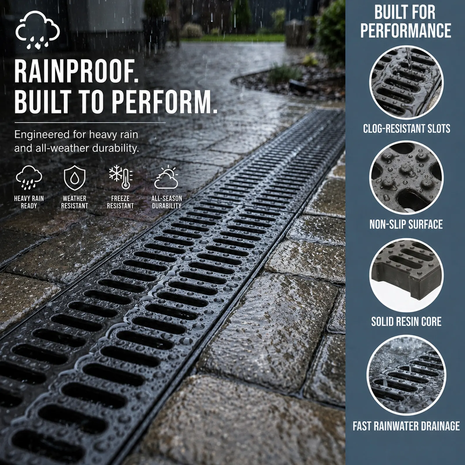 Plastic Drain Strainers Grate Sewer Cover Plate Black for Kitchen Bathroom Outdoor Garage Rainwater Well Drainage