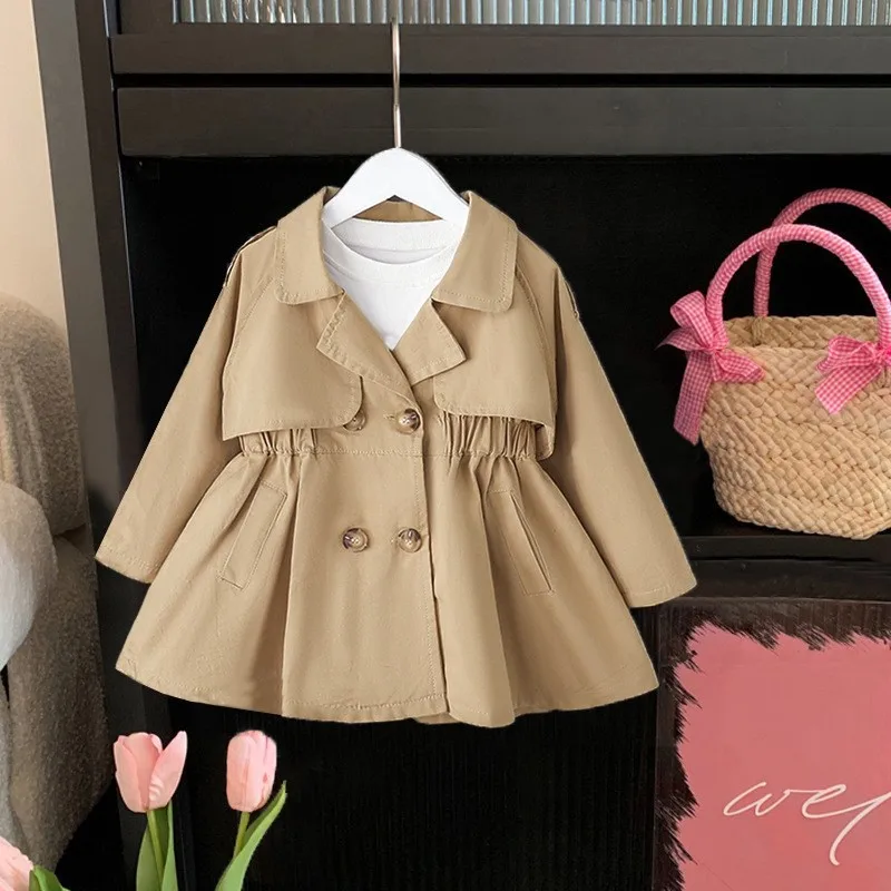 2-10 Years Toddler Baby for Girls Cute Kahki Jackts Coat  Long Sleeve Dress Jacket Infant Kids Outwear Trench Coat 3 4 5 6 7 8