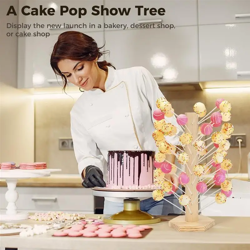 Wood Cake Pop Stand 60 Holes Wooden Lollipop Tree Candy Holder Table Display Decor Dessert Stand For Children Birthday Parties