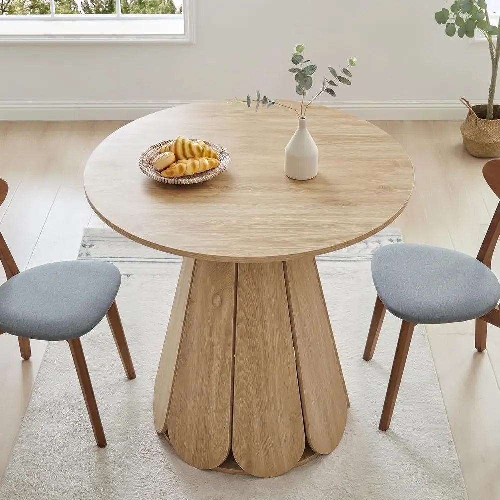 

Compact Round Dining Table for 2-4 People, Pedestal Base, Ideal for Small Spaces, Natural Wood Finish
