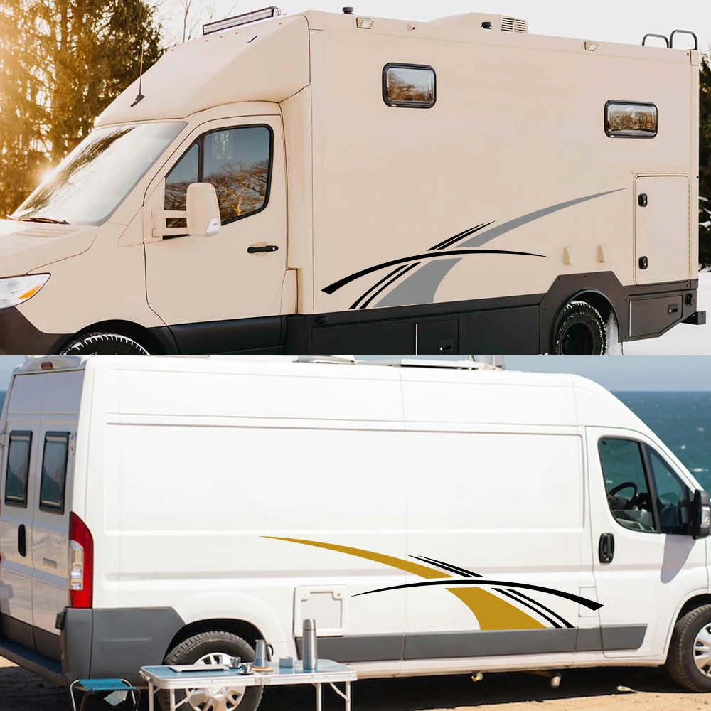 Motorhome RV Camper Van Side Sticker PVC Vinyl Decal Red Black Racing Line Graphic Auto Body Caravan Exterior Decor Accessories