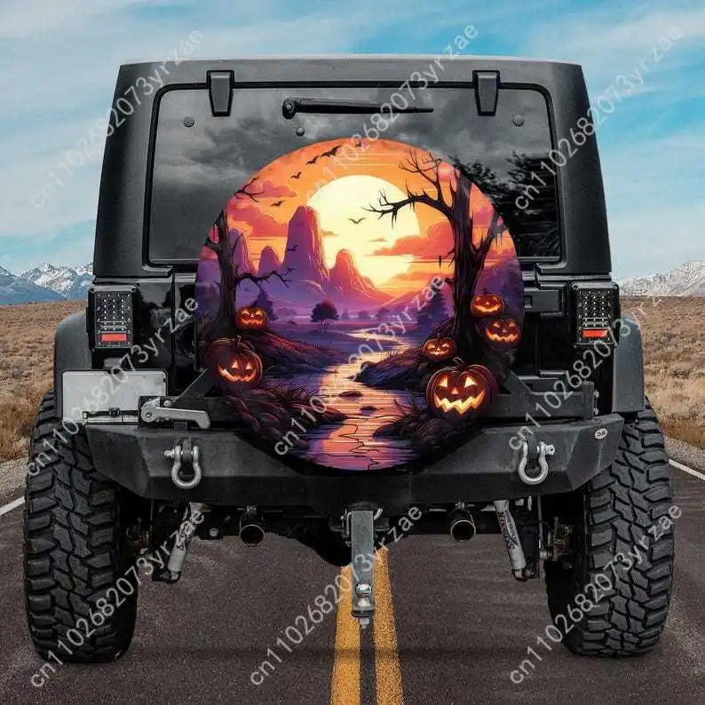 

Halloween Sunset Various Models Spare Car Tire Cover Sand Dust Prevention Protect Wind Rain Tire Cover Sturdy Durable Tire Cover