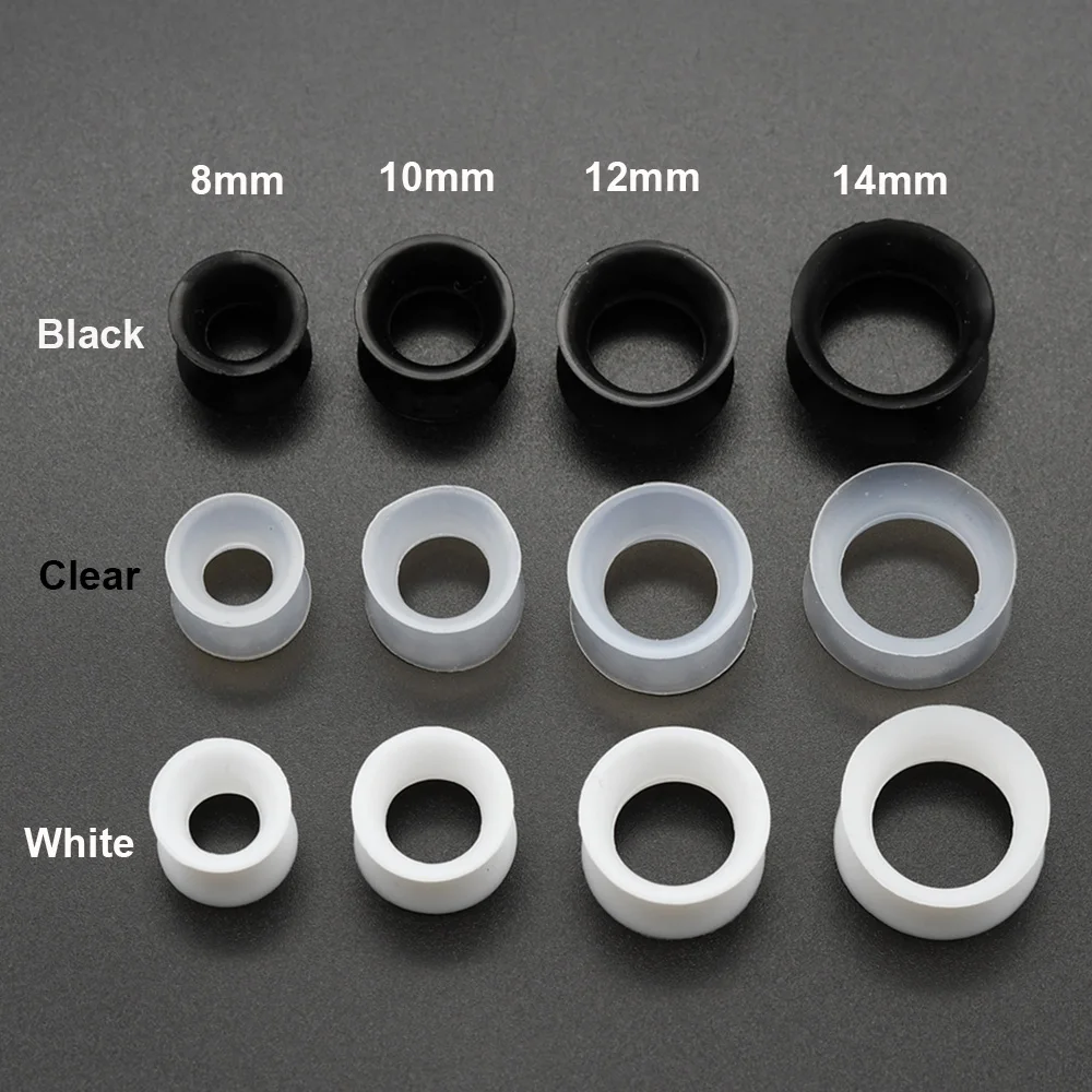 3Pcs Big Size Sequins Black Clear White Thin Silicone Tunnels Plugs for Ear Expander Stretchers Flesh Tunnel Flexible Earrings