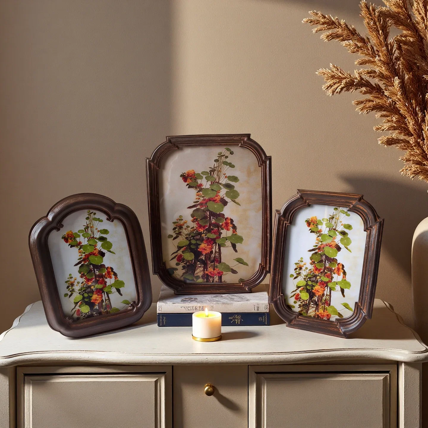 6/8inch Vintage Resin Photo Frame Classic Wall Tabletop Display Frame for Living Room Picture Holder, Retro Art Frame Home Decor