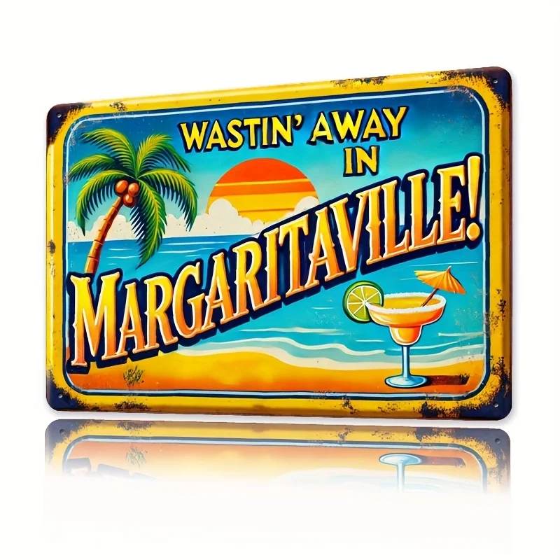 Decoración para Habitaciones, un Adorno para Disfrutar del Tiempo en Margaritaville, con Decoración Temática de Vacaciones en la Playa Tropical, Hecho de Hierro, Medición [insertar medida]. Thi