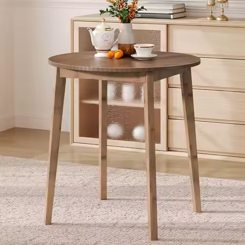 Bamboo Dining Table, Round Dining Table for 2, 27.5 Kitchen Table for Small Space, Writing Table, Easy to Assemble, for D