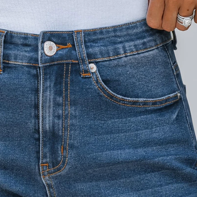 High quality summer women's straight leg dark blue roll-up pocket small worn denim shorts hot pants for women