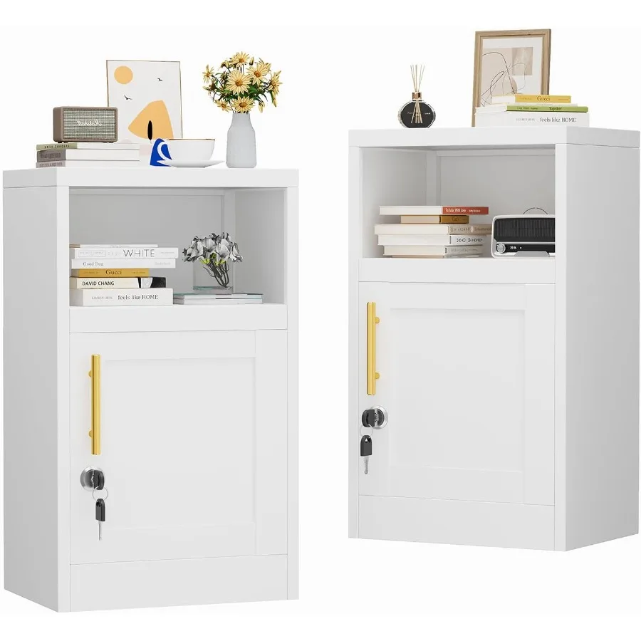 طقم منضدة معدنية بيضاء مكونة من 2 مع خزانة ملفات قفل مع أرفف خزانة تخزين 28 طاولة جانبية حديثة مع باب ومفتوحة Sh #1