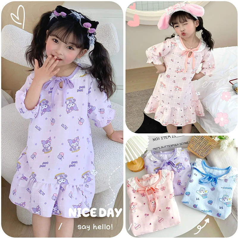 

Kuromi Cinnamoroll Anime Kawaii Sanrio Baby Hooded Dress Cute My Melody Printed Ins Skirt Clothing Pajamas Toys Gifts for Kids