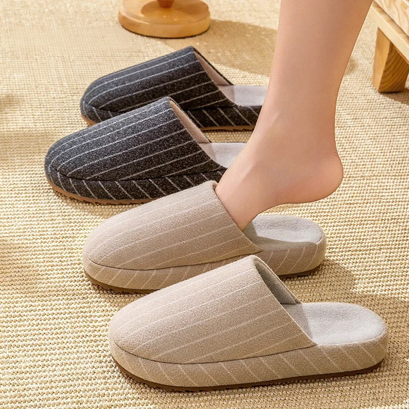 

Winter Men Luxury Slippers Women Bedroom Furry Flats Concise Couples Thick Sole Warm Slides Non-Slip House Soft Fluffy Shoes