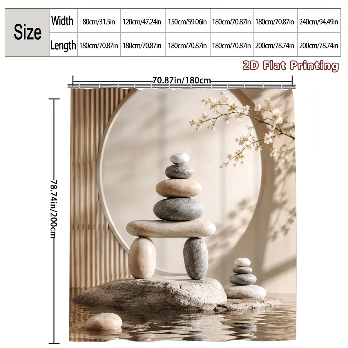 Minimalist Zen Stone Stack Bathroom Shower Curtain Waterproof Tropical Spa Decor Art Print ,Rod Pocket Blackout Curtains Bedroom
