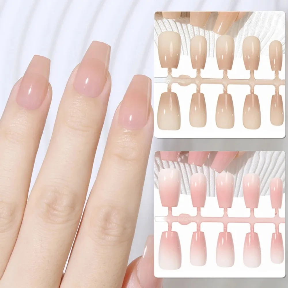 Uñas postizas de la serie rosa, 10 piezas, necesita pegamento adhesivo, tamaño M, Color degradado, usable, suave, corto, trapezoidal, purpurina, presione en las uñas