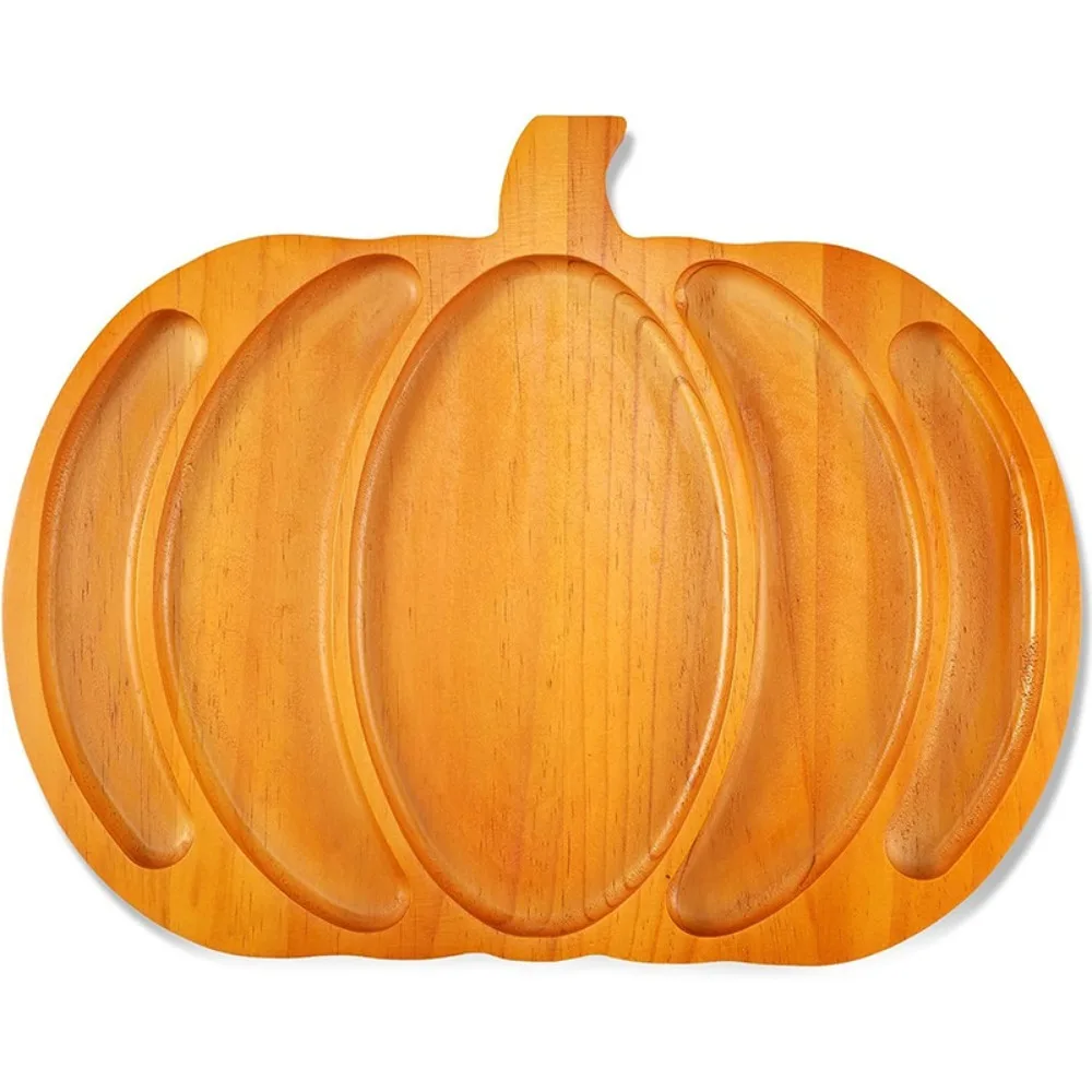 

Halloween Tray Creative Wooden Pumpkin Shape Tray Snack Fruit Cheese Divided Dinner Plate