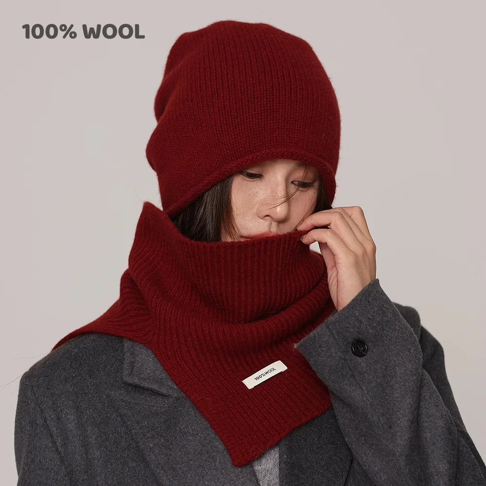 2 pièces/ensemble tricoté anneau écharpe femmes 100% laine chapeau hiver chaud foulards solide casquette conception doux cachemire Pashmina col foulard