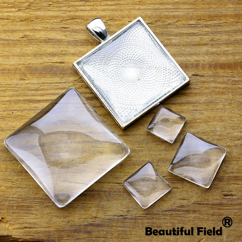 20 مللي متر 25 مللي متر مربع واضح زجاج كبوشن فارغة مجموعة إعدادات اليدوية الأحجار القبة شفافة 8 مللي متر 10 مللي متر 12 مللي متر 14 مللي متر 15 مللي متر 16 مللي متر مللي متر