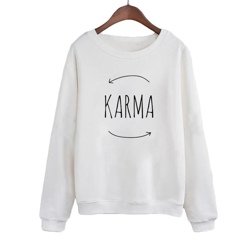 

Women Sweatshirt Black White Fleece Tops Sudaderas Mujer Cute Karma Tumblr Hoodie Crewneck Pullovers Autumn Fashion