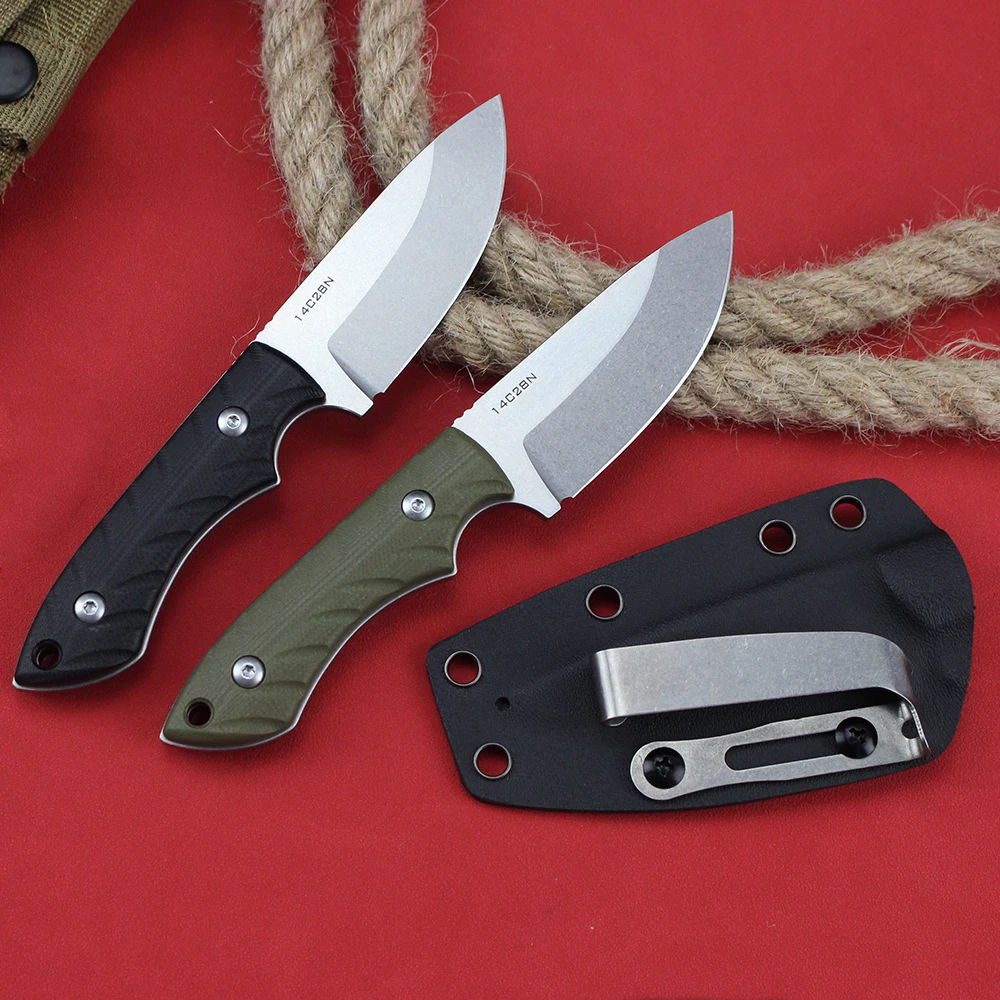 14C28N Steel Fixed Blade Knife G10 Handle Outdoor Camping Hunting Samll Straight Knives for Men EDC Bushcraft Hand Tools