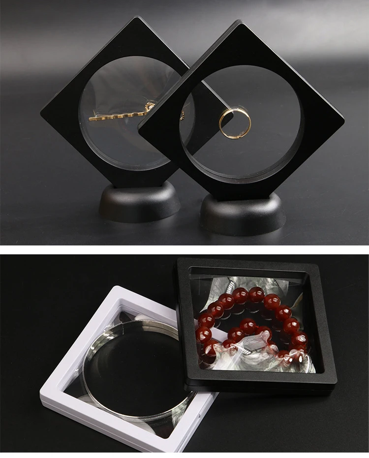 3D Floating Picture Frame Jewelry Display Shadow Box Stand Rack Coin Ring Pendant Holder Protection Gems Stone Presentation Case