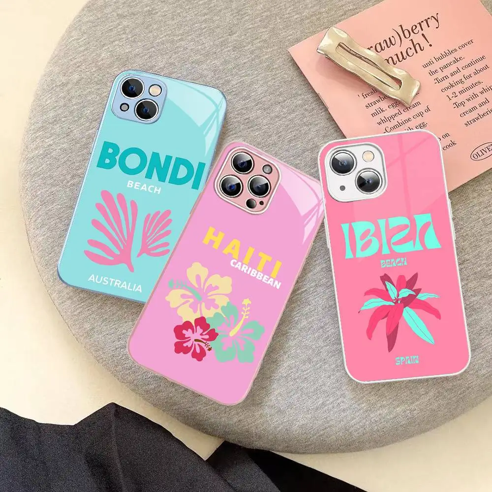 Bali Ibiza Capri Bondi Palm Tempered Glass For Iphone 14 13 12 11 Pro Mini XS MAX 14Plus X XS XR Cover