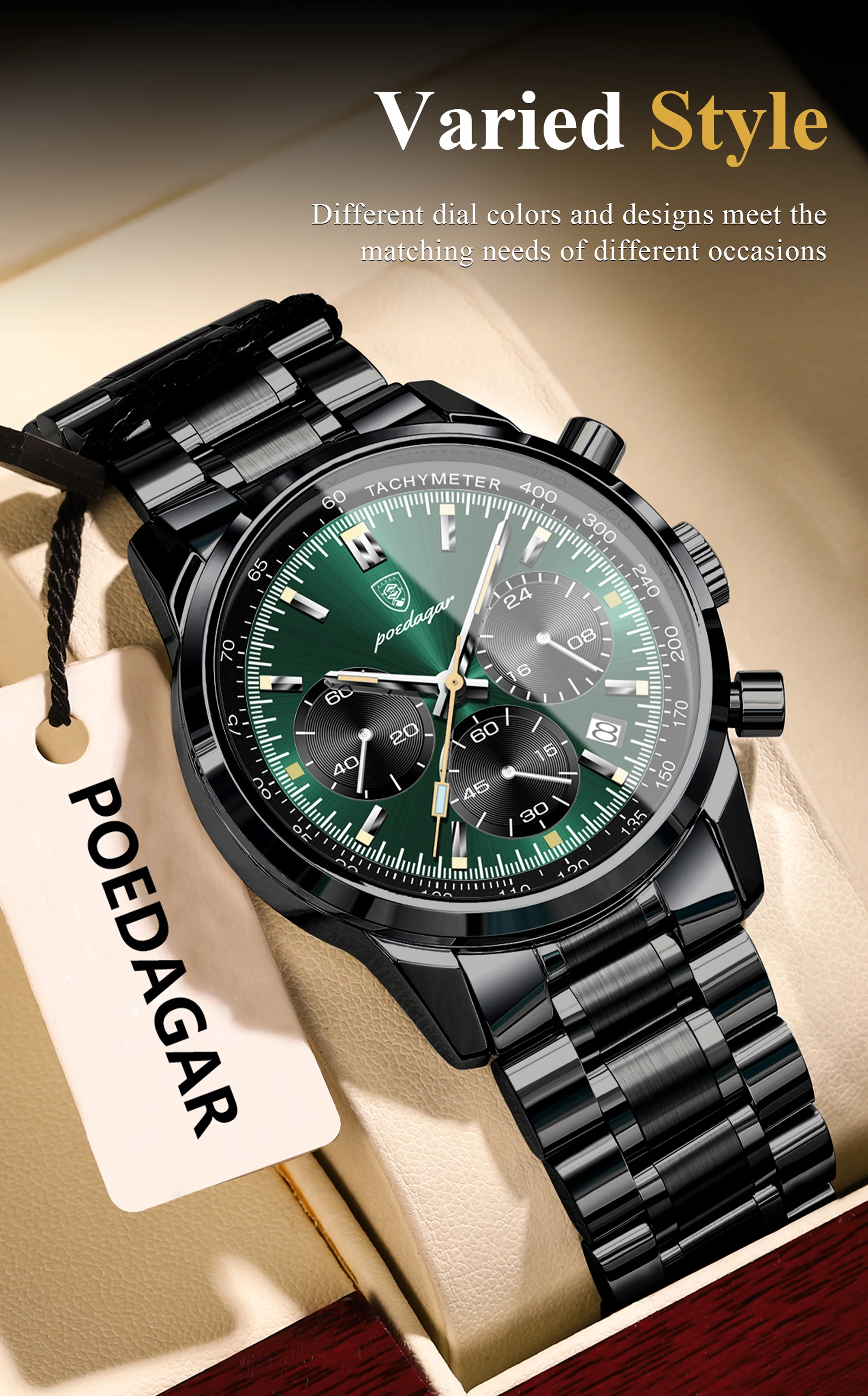 POEDAGAR Top Luxus Männer Uhr Wasserdicht Leucht Datum Chronograph Mode herren Quarzuhr Edelstahl Sport Mann Uhren – Detail 14