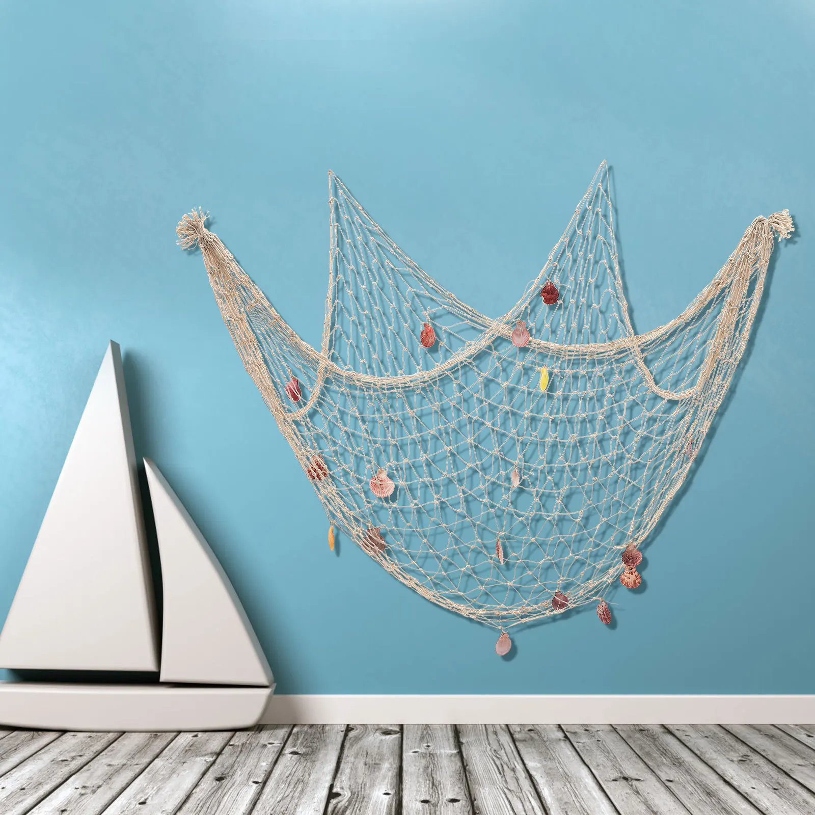 

Fishing Net Decor Cotton Rope Woven Hanging Nautical Style Shell Ornament Bedroom Room Living Room Wall Decoration