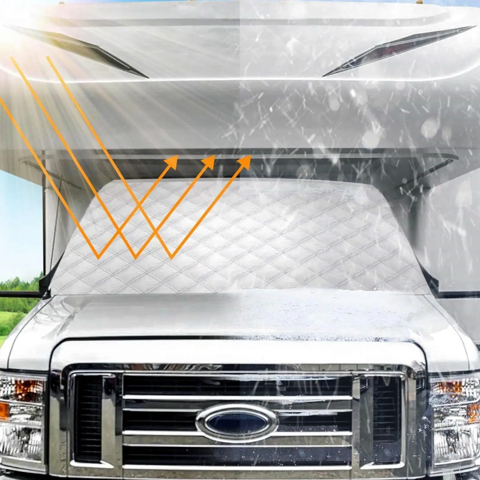 RV Windshield Sun Shade Waterproof UV-Proof Sun Shade Windscreen Ice Cover Dustproof Frost Guards for Prevent Frost Dust Dirt
