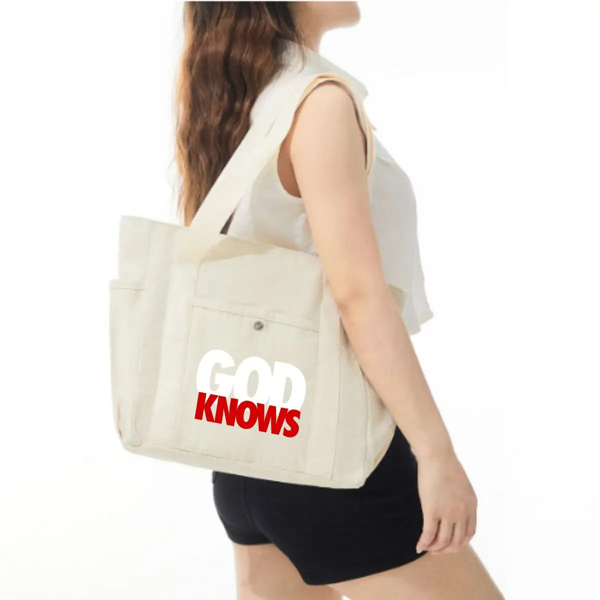 God Knows Text Unisex Multi-Pocket Shoulder Bag Minimalist Versatile Crossbody Bag