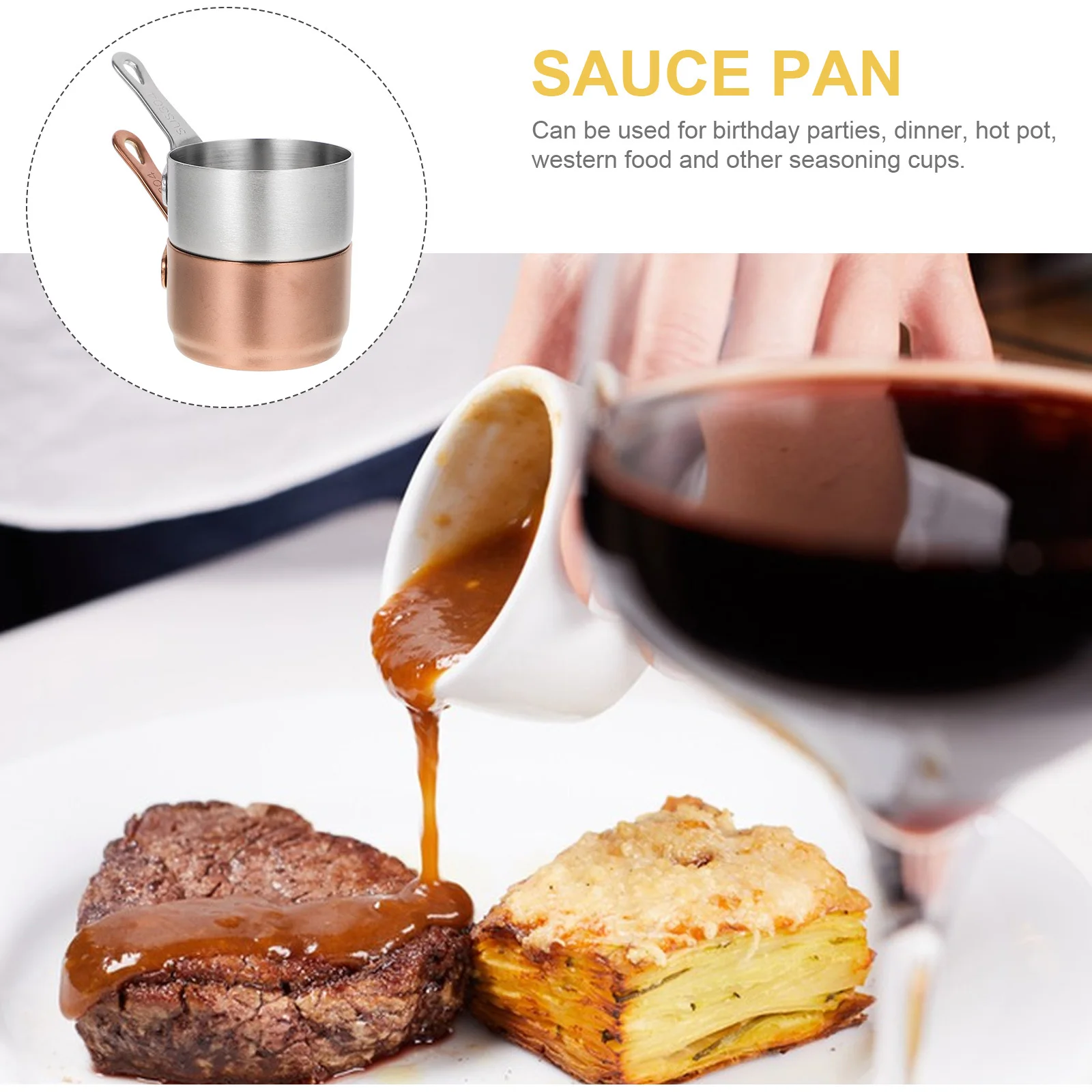 

2Pcs Stainless Steel Mini Sauce Pan Heat Resistant Polished Sauce Container for Kitchen Cooking Tools Cooking Tool