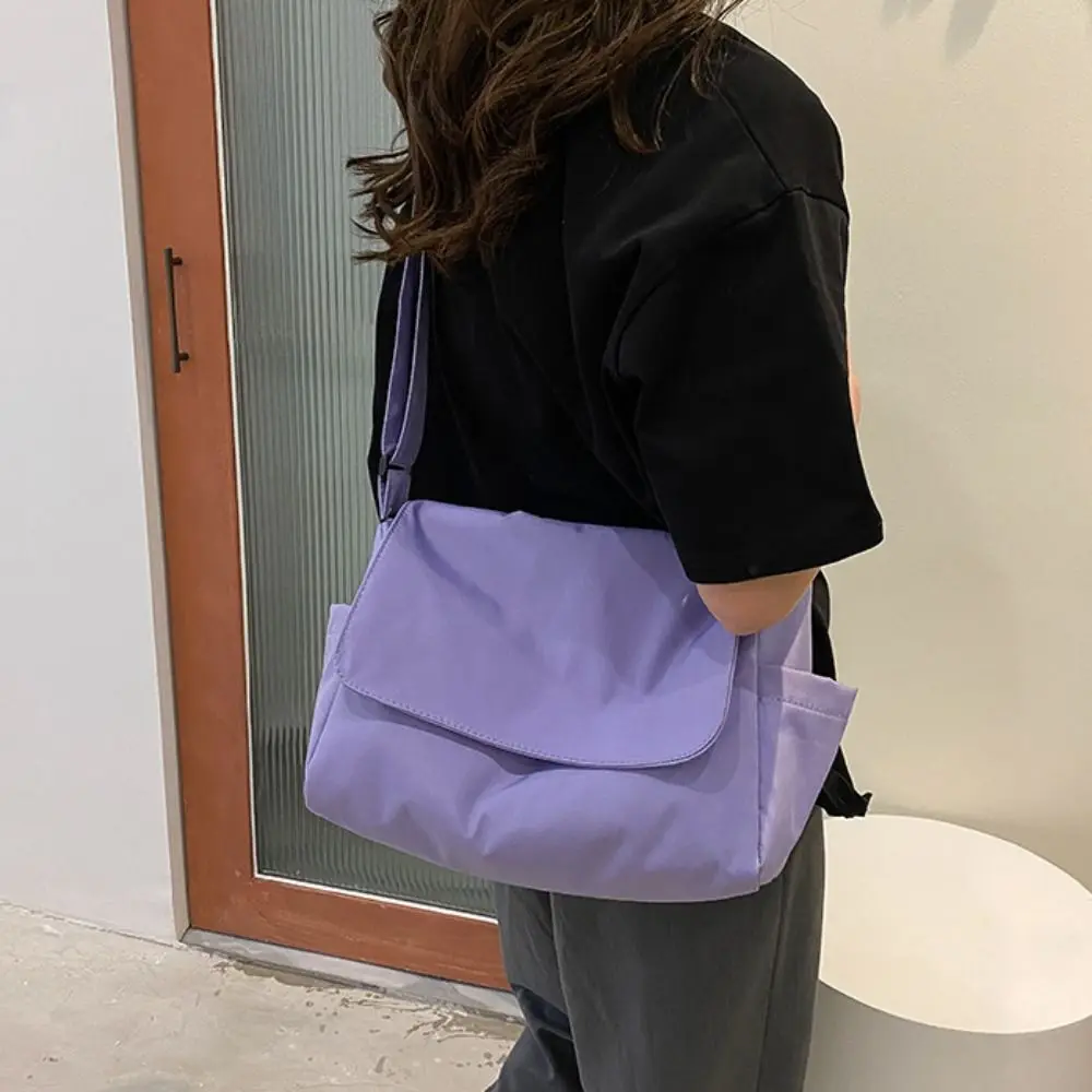 Koreaanse stijl lichtgewicht schoudertas grote capaciteit effen kleur canvas tas messenger bag handtas eenvoudige vierkante tas dames