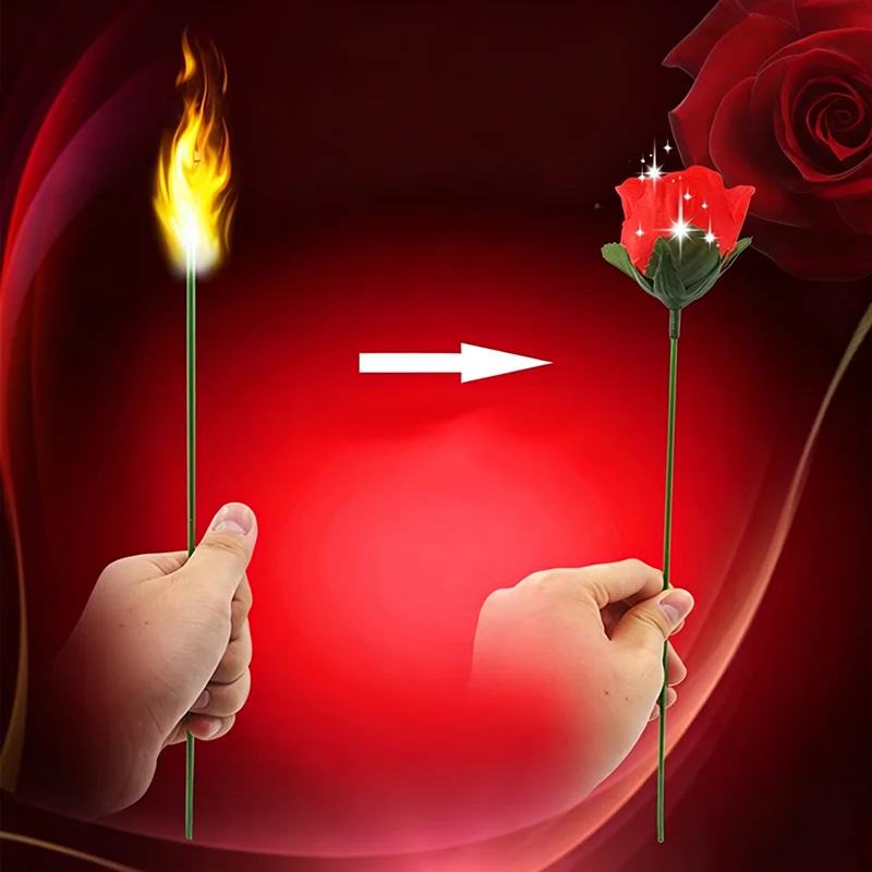 Torch To Flower-Torch To Rose-Fire Magic Trick Flame Appearing Flower Professional Magician Performance Props Valentine's Day