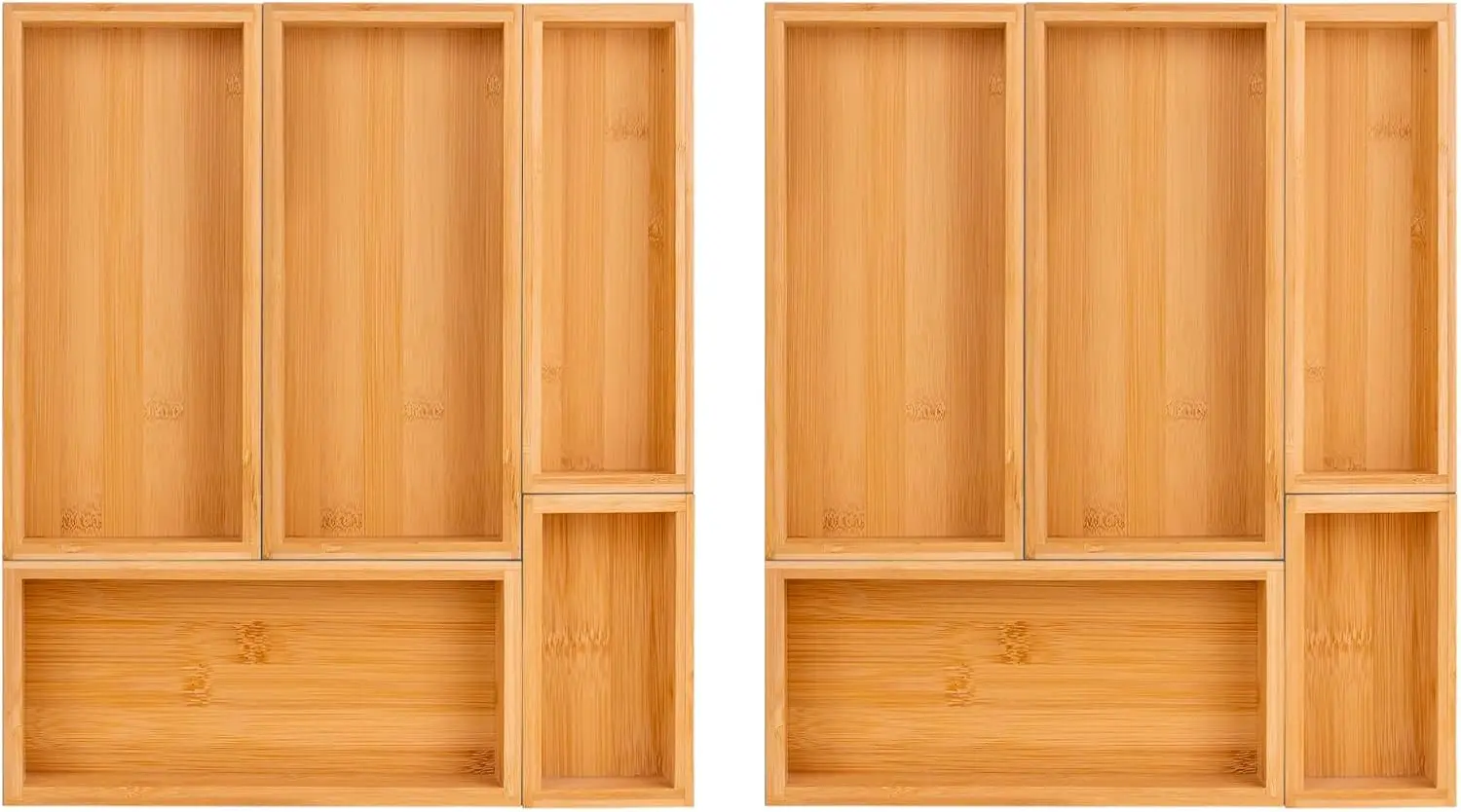 

Bamboo Drawer Organizer Set, Expandable Dividers for Kitchen, Bathroom Storage, Flatware & Tea Bags (2 X 5PCS Natural)