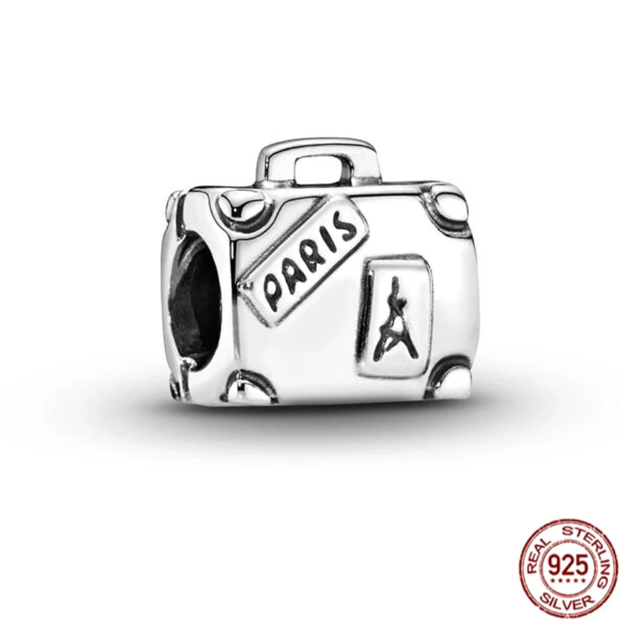 Hot 925 Sterling Silver Adventure Suitcase Shopping Bag Backpack Charm Beads Fit Original Pandora Bracelet Jewelry