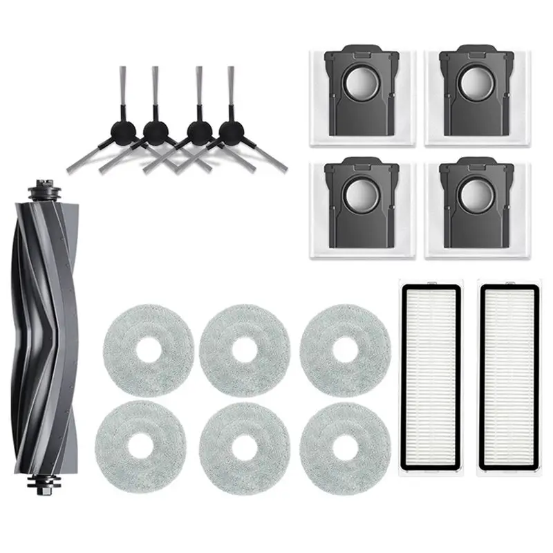 

Запасные части для робота-пылесоса Dreame Bot L10s Plus RLL42SD: основная и боковые щетки, HEPA-фильтр, тряпка для влажной уборки, мешок для сбора пыли.