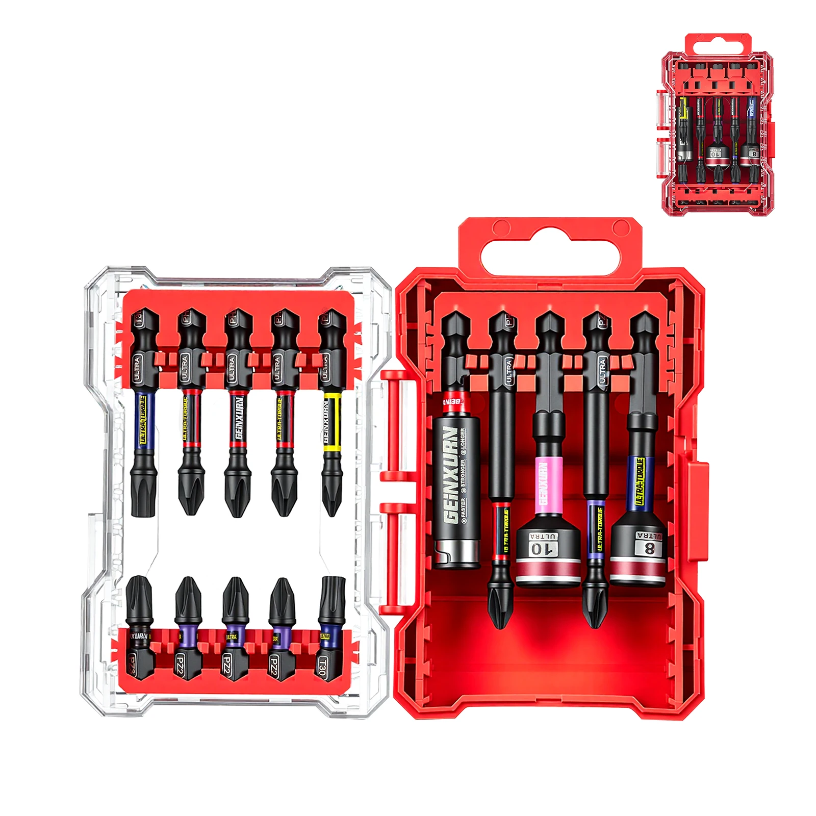 Conjunto de Pontas para Parafusadeira de Impacto Geinxurn com Chave de Porcas e Suporte de Pontas de Impacto com Duplo Trava, Aço Liga S2 para Bricolagem