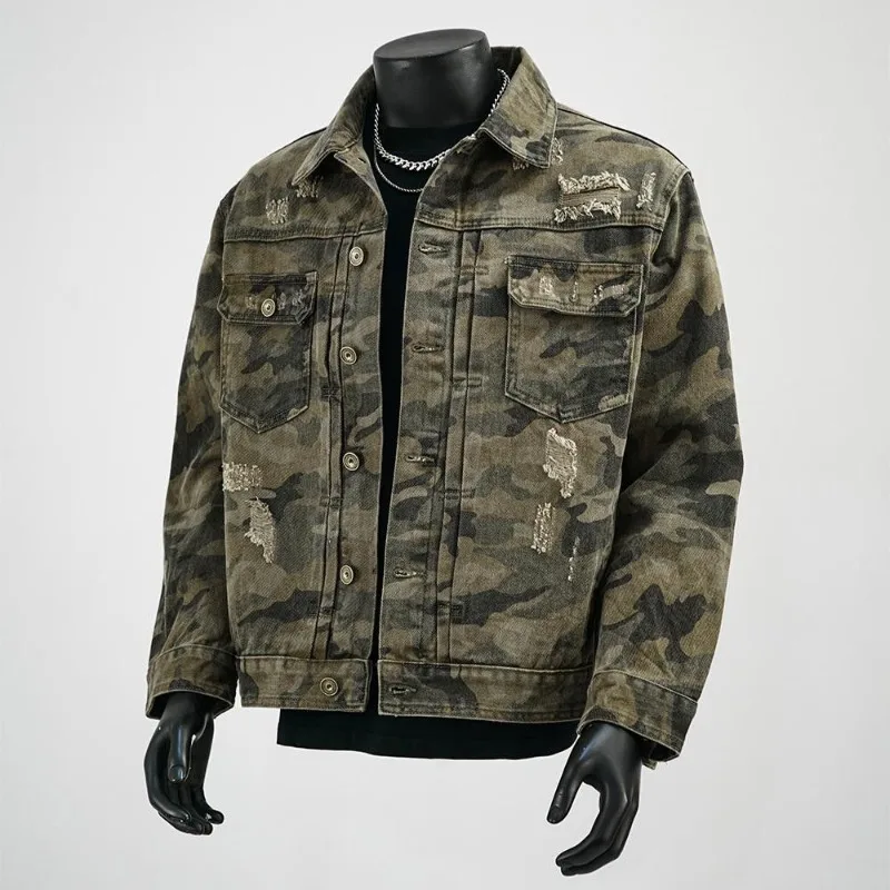 Autumn and Winter American Retro Denim Jacket Men's Handsome Trend Camouflage Tactics Loose Trend Brand Tooling Casual Jacket