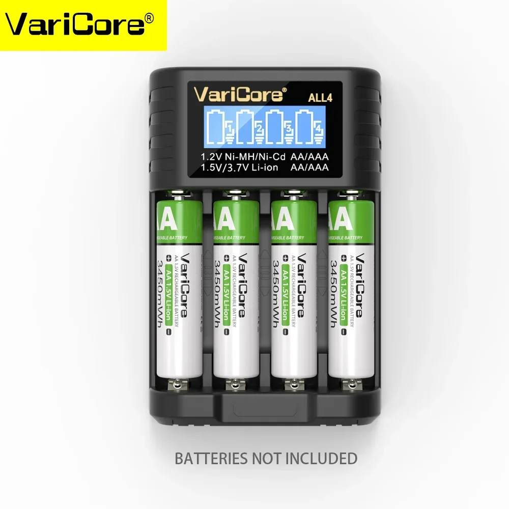 VariCore ALL4 LCD スマートバッテリー充電器 1.2v Ni-MH ni-cd AA AAA 1.5v リチウム電池 3.7v 14500 充電セル 4 スロット用
