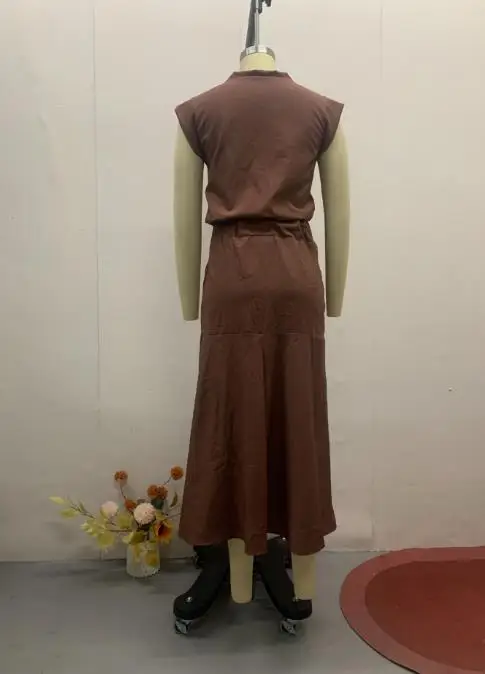 2025 verão vestido feminino moda primavera estilo elegante novo feminino simples sem mangas fino ajuste cor sólida conjunto de saia confortável