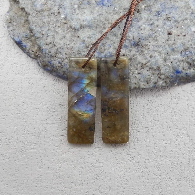 

Natural Stone Labradorite Front Drilled Rectangle Earring Beads Semiprecious Jewelry DIY Crafts 30x10x4mm 5.8g Accessory