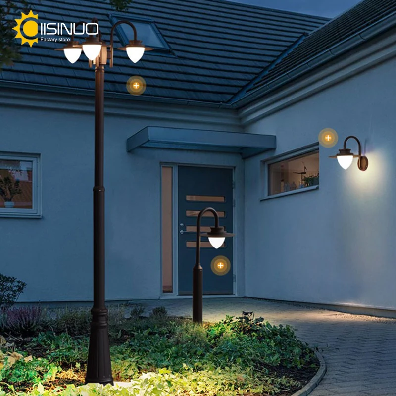 

Aluminum Outdoor Post Lights Hardwired Street Lamps 3 Heads Pole Lighting Brown Color for Garden Patio Backyard Walkway Driveway