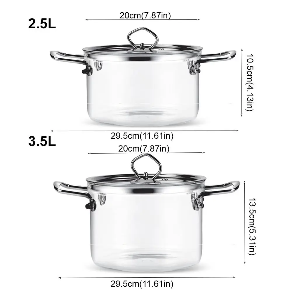 Olla de cocina moderna de vidrio de borosilicato, cacerola de vidrio minimalista con dos asas, olla de leche transparente resistente al calor, fideos