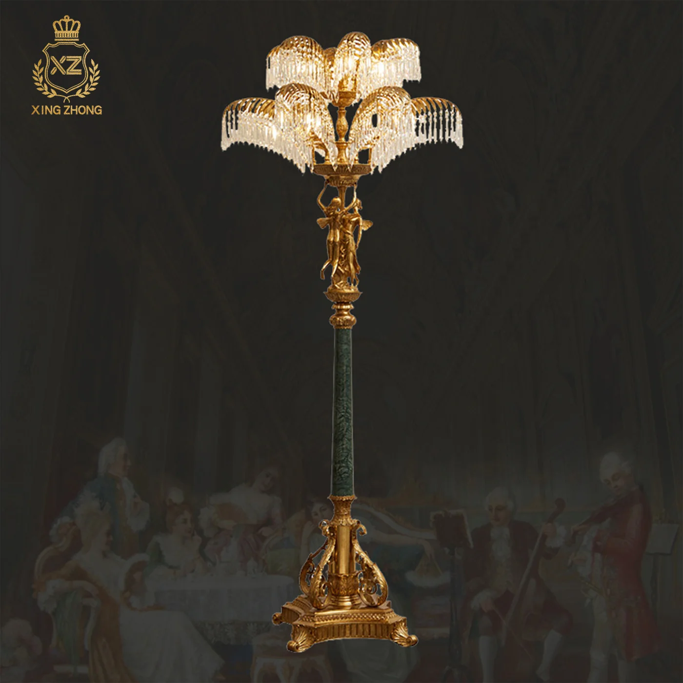 French Classic Design Living Room Corner Bright Brass Floor Lamp Villa Bedroom Study Luxury Crystal Floor Standing Lamps