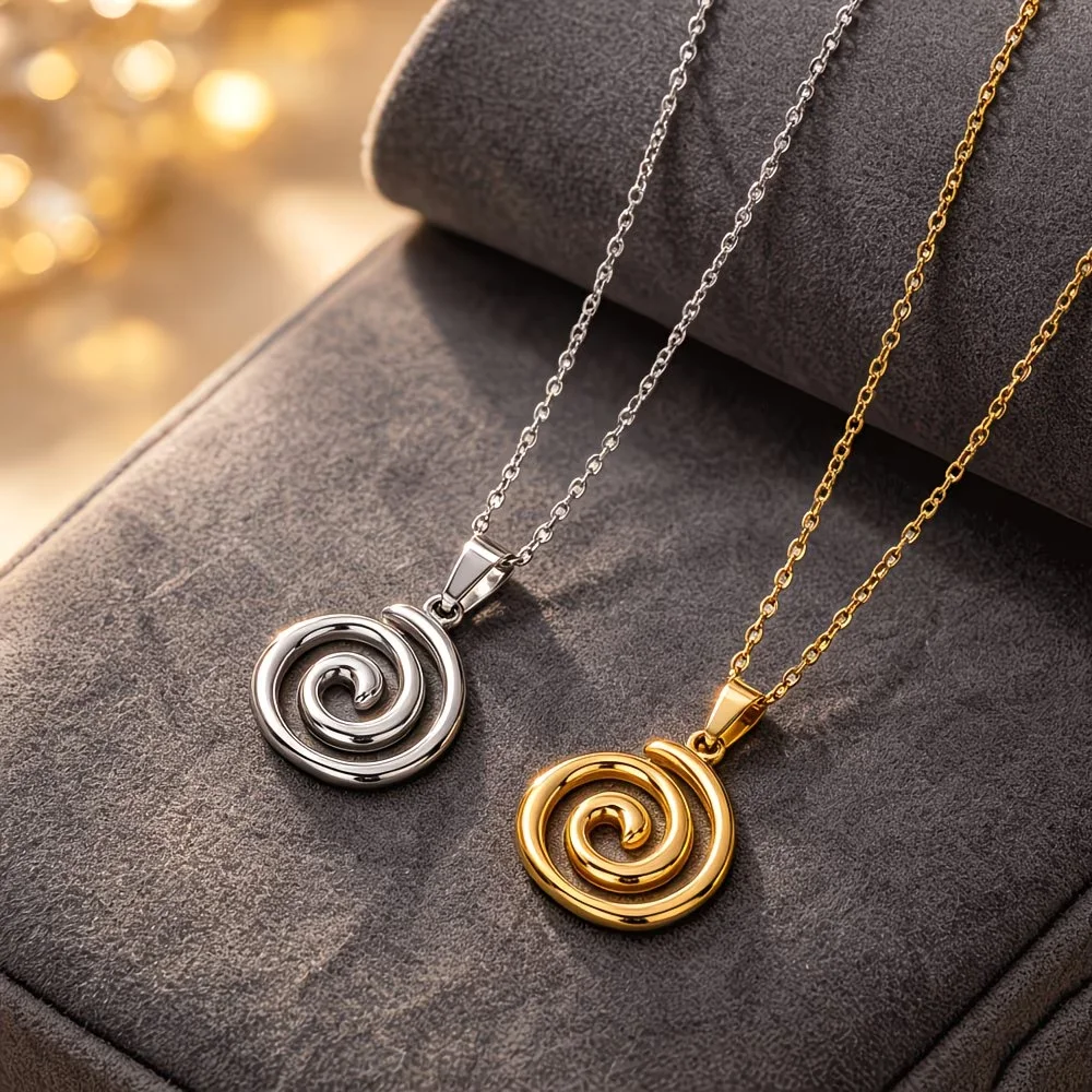 1pc Swirl Pendant Necklace Stainless Steel Minimalist Line Spiral Pendant Necklace Vintage Jewelry Neutral Style Fashion Versati