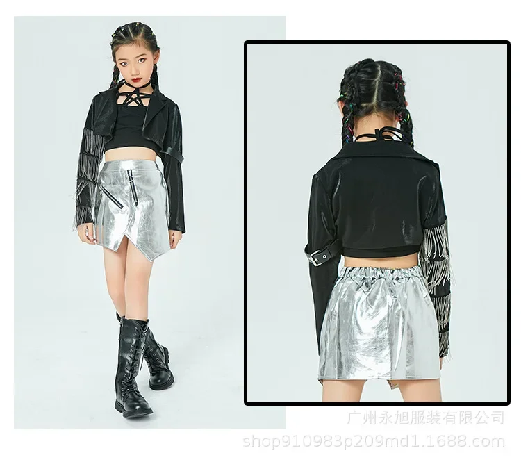Glänzendes Hip-Hop-Streetdance-Set für Mädchen, Jazz-Tanz-Performance-Outfit für Kinder, trendige Streetwear für Bühnenauftritte und Streetshows für Kinder – Detail 1