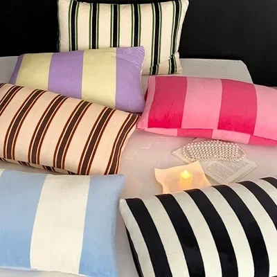 

1PC Solid Color Stripe Velvet Cushion Cover Bedroom Baby Sleeping Pillows Cover Vintage Soft Long Pillow Case Home Textile Decor