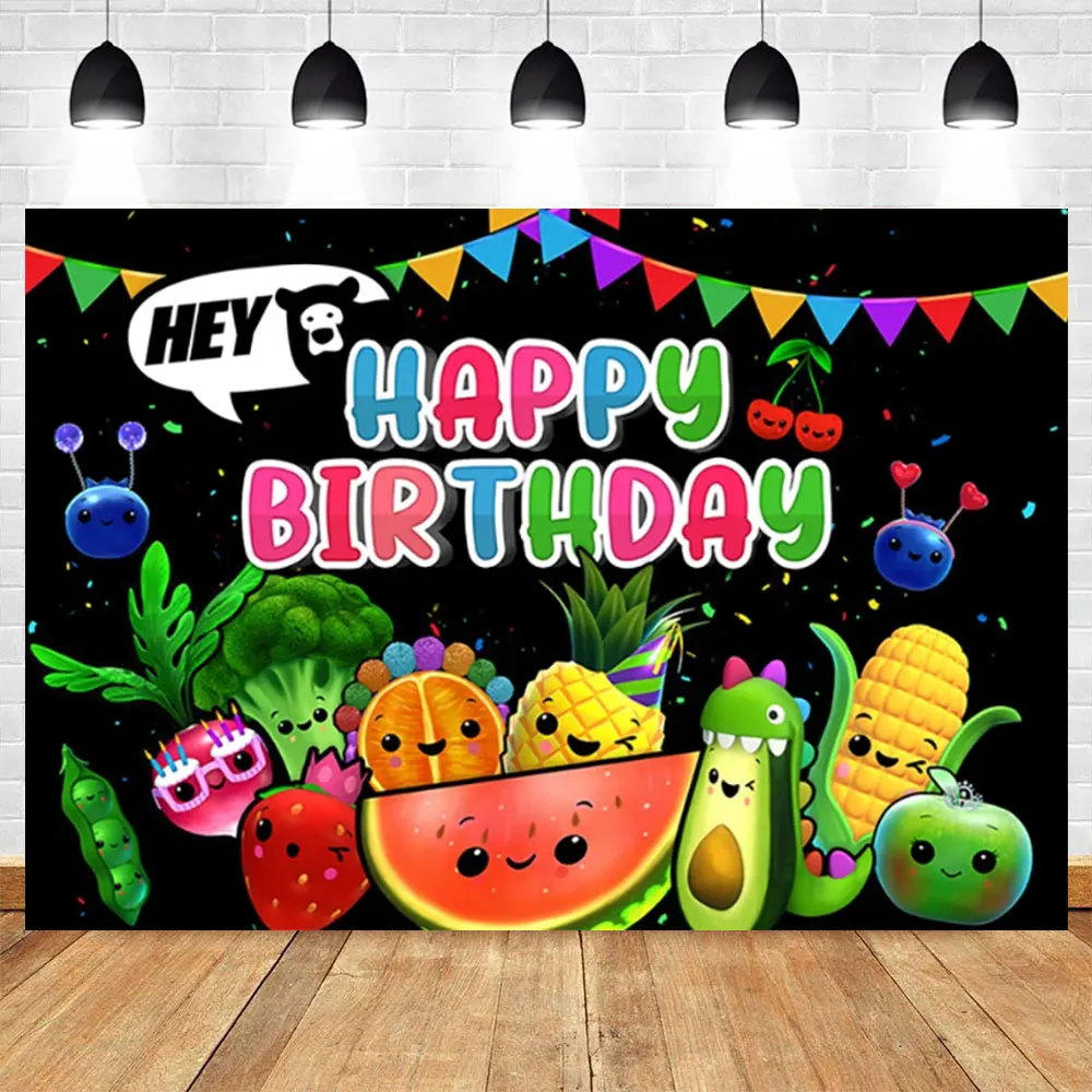 Hey Bear Sensory Fruit Cartoon Theme Birthday Party Background Custom Decorate Banner Kids Gift Baby Shower Photography Props